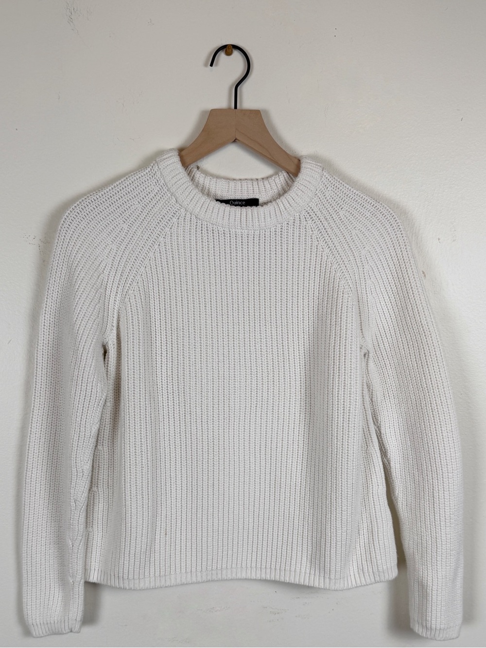 Quince Women’s White Crewneck Fisherman Knit Sweater Medium